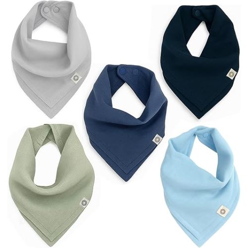 Kishu Baby Indi Organic Baby Bandana Bibs – Fairtrade 4-Way Reversible Drool Bibs for Boys & Girls – Unisex (Set of 5)