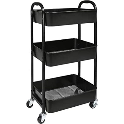 MAX Houser 3-Tier Rolling Utility Cart with Caster Wheels,Easy Assembly, for Kitchen, Bathroom (Black)
