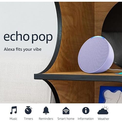 Amazon Echo Pop (newest model), Our smallest Alexa speaker, Fits in any room, Lavender Bloom