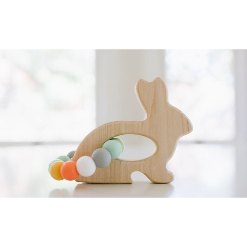 Bunny Wooden Grasping Toy with Teething Beads