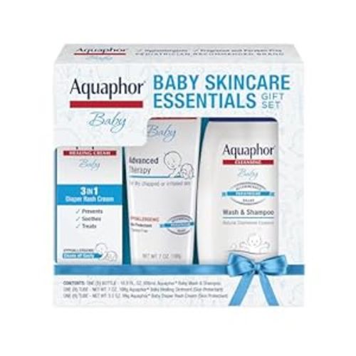 Aquaphor Baby Skincare Essentials Gift Set with Aquaphor Baby Wash and Shampoo, Aquaphor Baby Healing Ointment, and Aquaphor Diaper Rash Cream, 3 Pieces