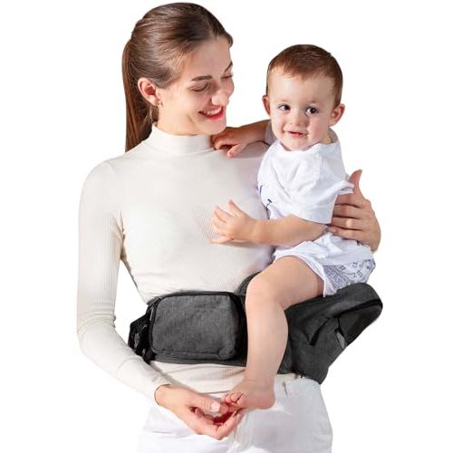 Baby Hip Seat Carrier, GROWNSY Ergonomic Hip Seat Baby Carrier with Multiple Pockets, Adjustable Extended Waistband for Newborns & Toddlers up to 50 lbs, Grey