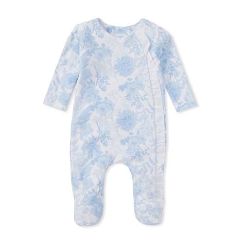 Edgehill Collection Baby Girls Preemie-9 Months Round Neck Long Sleeve Asymmetric Toile Print Footie Coverall