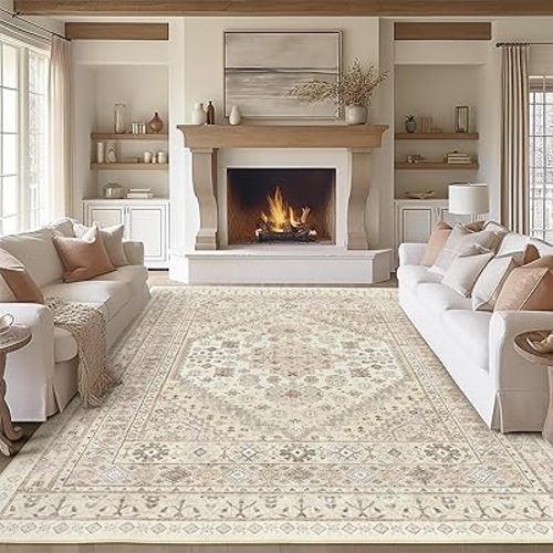 zesthome 9x12 Area Rugs,Stain Resistant Washable Rug,Ultra-Thin Rugs for Living Room,Bedroom,Non-Slip Backing Home Decor Large Area Rug (Cream/Beige,9'x12')