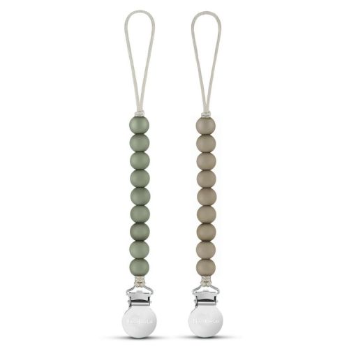 Bleu La La Beaded Pacifier Clip Holder for Baby Boys and Girls - Sage + Khaki, 2 Pack