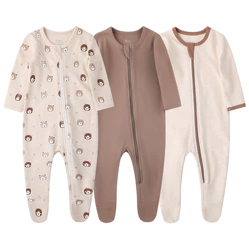 O2 BABY Baby Boys Girls Organic Cotton Zip-Front Sleeper Pajamas, Footed Sleep 'n Play