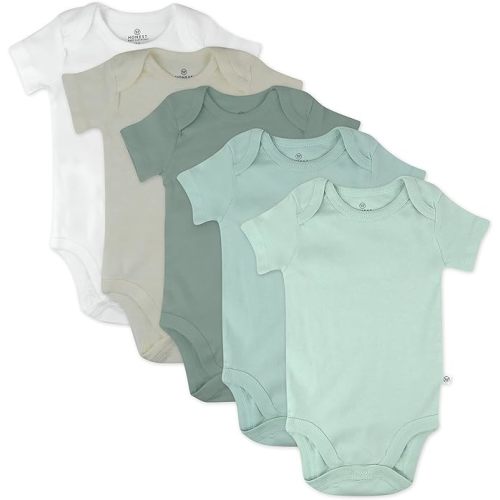 HonestBaby baby-boys 5-pack Short Sleeve Bodysuits One-piece 100% Organic Cotton for Infant Baby Boys, Unisex - 0-3 Months - 5-pack Sage Ombre