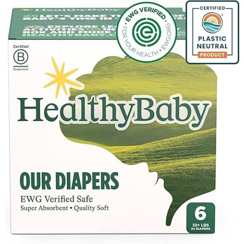 Our Diapers | EWG Verified Safe & Plant-Based Diapers | Absorbent for Leak Protection | Soft Organic Cotton Shell | Chlorine-Free Diaper for Sensitive Skin | Size 6 (34 Diapers)