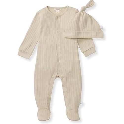Burt's Bee Baby Infant Boys' 100% Organic Cotton Long Sleeve Jumpsuit with Hat