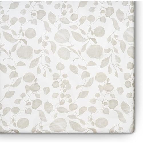 Oilo Crib Sheet, Breathable 100% Turkish Cotton Fitted Jersey, 300 Thread Count, Machine Washable, Fits Standard Crib (28" x 52" x 6"), Toddler Bedding, Girl, Boy, & Neutral Nursery Design, Beige Leaf