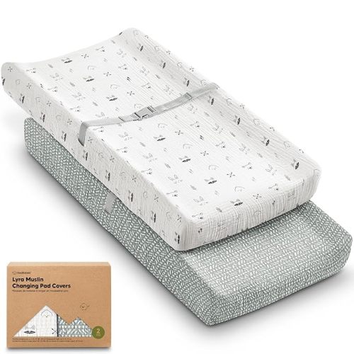 2-Pack Muslin Diaper Changing Pad Covers Boy, Girl – Soft Breathable Muslin Cotton Changing Table Cover, Organic Baby Changing Pad Sheets, Contoured Change Pads Liners Washable 34 x 18 (Nordic)