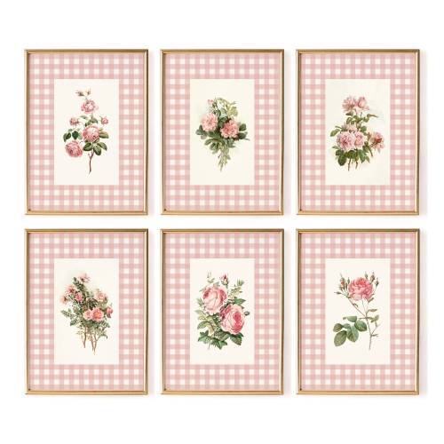 Vintage Pink Flowers Set, Girls Room Decor, Vintage Wall Art, Digital Download