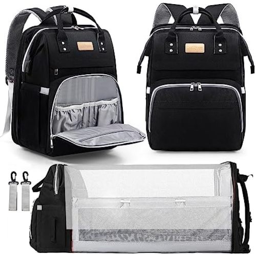 Diaper Bag Backpack, Large Capacity Multifunction Diaper Backpack with Changing Pad for Boy Girl, Travel Baby Bag for Moms Dads, Baby Registry Search Shower Gifts Waterproof Black