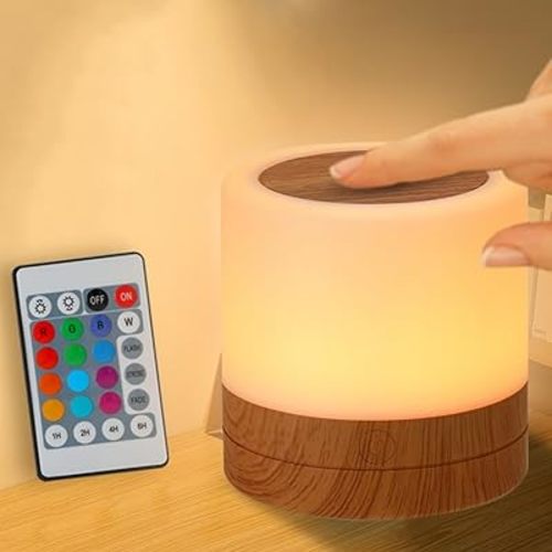 Nursery Night Light for Kids, USB Rechargeable Small Desk Lamp,13 RGB Colors & 4 Brightness & 1 Remote, Touch Bedside Cordless Table Lamp, Portable Night Lamp for Bedroom Living Room Home (Brown)