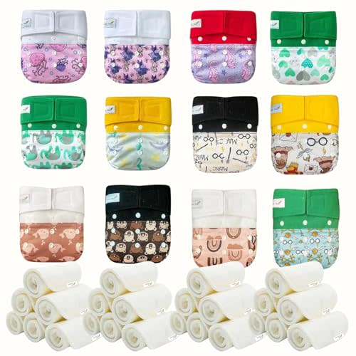 KaWaii Baby HD3 Cloth Diapers-Leakproof and Reusable Pocket Diapers, Pack of 12 with 24 Premium 5-Layered Diaper Inserts