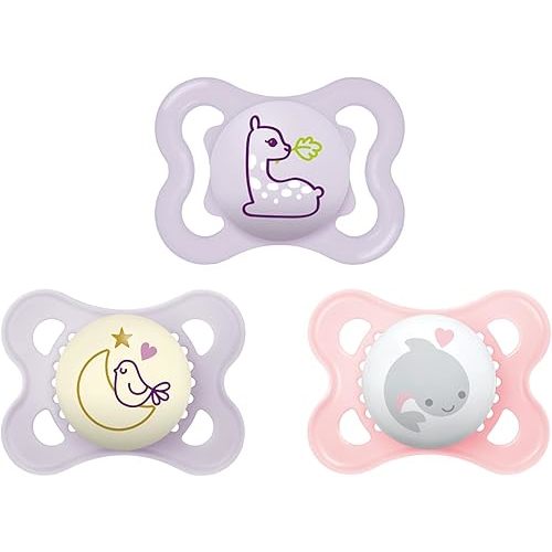 MAM Variety Pack Baby Pacifier, Includes 3 Types of Pacifiers, Nipple Shape Helps Promote Healthy Oral Development, 0-6 Months, Girl, 3 Count (Pack of 1)