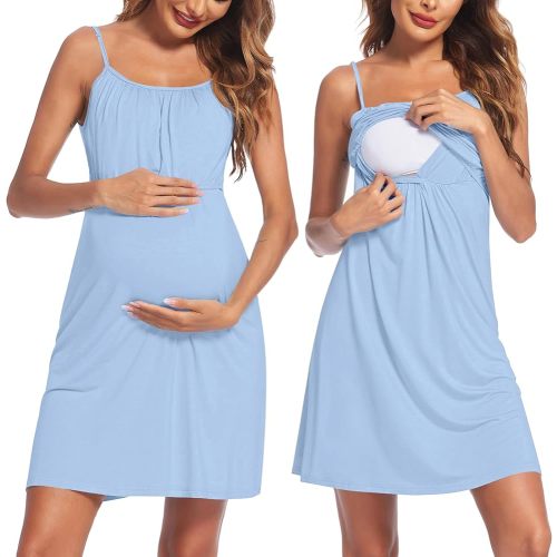 Ekouaer Women's Nursing Nightgown Maternity Dress Breastfeeding Gown Full Slips Sleepwear