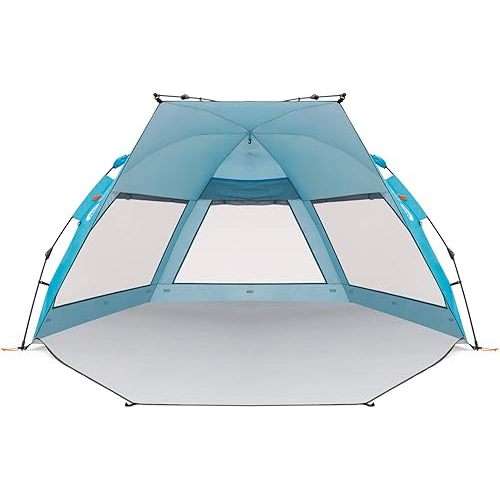 Easthills Outdoors Coastview Classic L 2-4 Person Beach Tent Quick Setup Instant Anti UV Double Silver Coated Sun Shelter with Extended Floor & Big Window Pacific Blue