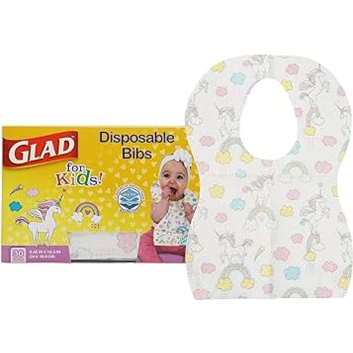 Glad for Unicorns Paper Bibs, 30 Count | Disposable Travel Paper Bibs with Cute Unicorns Design for Kids | Art & Craft Disposable Kids Bibs