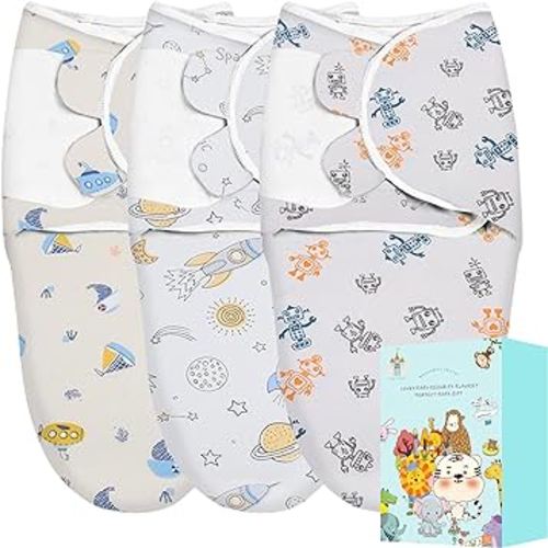 Cute Castle 3-Pack Baby Swaddle Sleep Sacks - Perfect Boxs - Newborn Swaddle Sack - Ergonomic Baby Swaddles Warp Blanket for Boys and Girls (Small 0-3 Months), Robot, Spacecraft, Sailboat