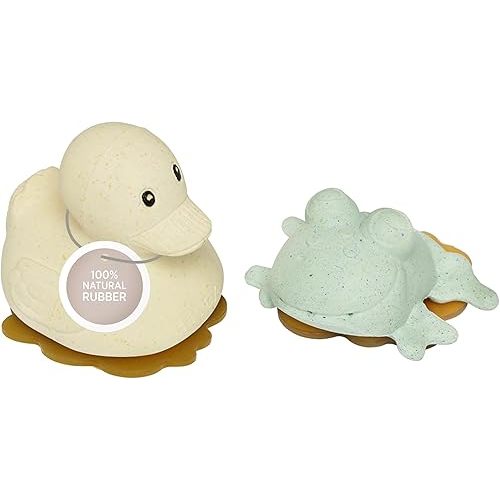 HEVEA Squeeze'n'Splash Rubber Duck & Frog Bath Toys Gift Set - Bath Toy for Babies and Toddlers - 100% Natural Rubber, Plant Based, Plastic-Free, BPA-Free