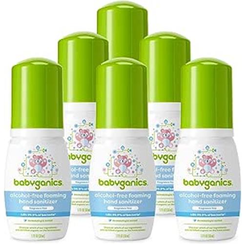 Babyganics Foaming Pump Hand Sanitizer, Alcohol Free, Travel Size, Fragrance Free, Kills 99.9% of Common Bacteria, Moisturizing, 1.69oz (Pack of 6)