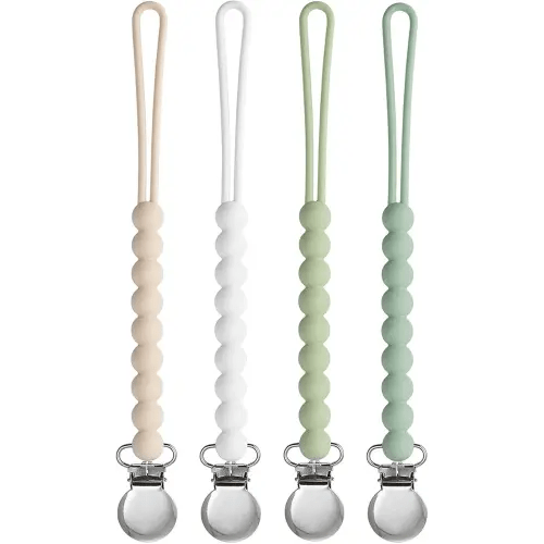 Pacifier Clip for Boys Girls - MORIBOX 4 Pack Paci Clip Soothie Baby Binky Holder for Shower Gift Birthday (Beige+White+Lgreen+Sage)