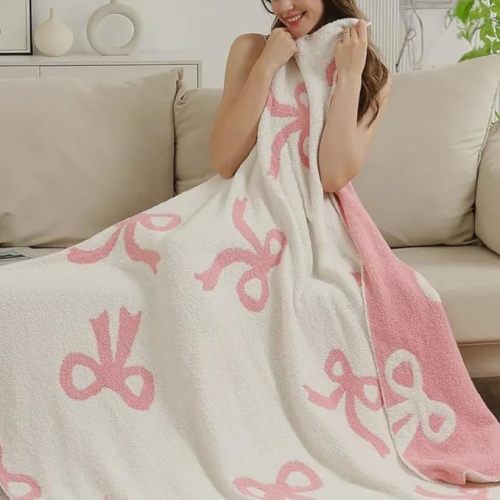 Bow Blanket Pink Bows Soft Throw Blanket Reversible Premium Cozy Fabric for Best Comfort - for Infant,Toddler,Newborn,Nursery,Girl,Throw,Crib,Stroller,Gift, (Pink Bows, 50x60 in)
