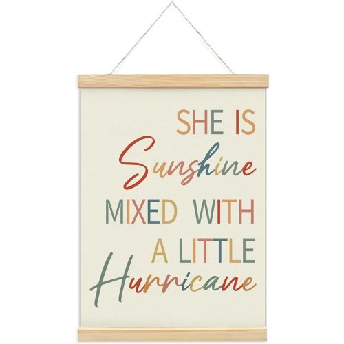 foedor Girls Room Decor,She is Sunshine Mixed with a Little Hurricane,Girl Nursery Decor,Canvas Hanging Wall Flag for Girls room Bedroom Home Nursery Playroom,12x16 Inch