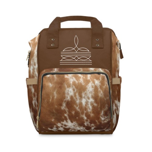 Cowhide &quot;Boot Stitch&quot; Diaper Bag/Cow Print Travel bag/Southwestern Backpack/Cowgirl Bag/Trendy Western Bookbag/Western Design Carry On