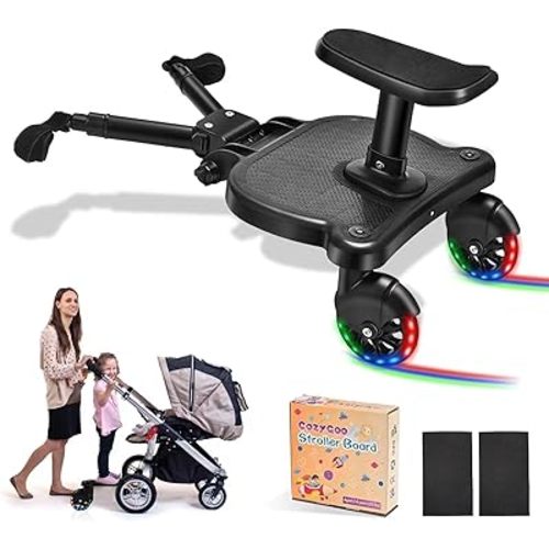 Universal Stroller Board, 2 LED Lighted Wheels and Detachable Seat, Sit and Stand Stroller Glider Board, Buggy Board for 99% of Strollers, Holds Children Up to 55lbs