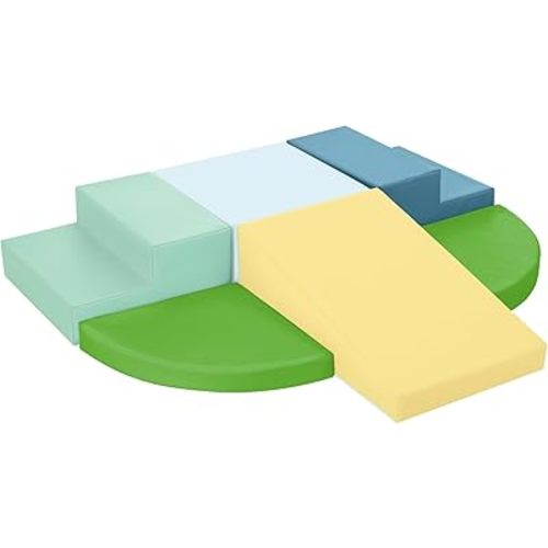 6-Piece Soft PU Leather Toddlers Climbing Toys, Baby Foam Climbing Blocks for Toddlers 3, Foam Play Gym Climbing Structures, Indoor Climb and Crawl Activity Play Set (Light Blue and Green)