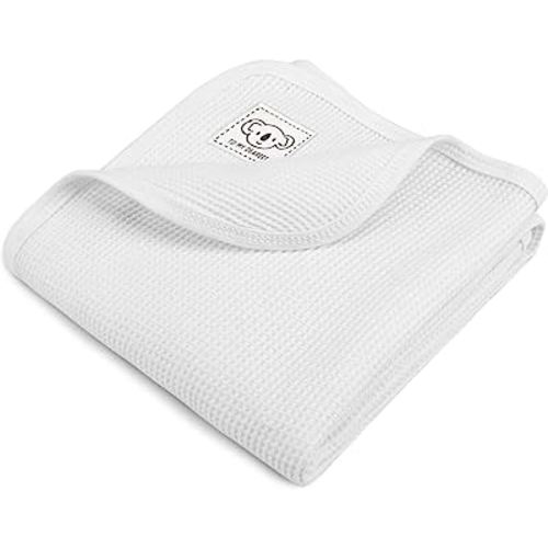 100% Cotton Waffle Baby Blanket for Boys Girls Soft Lightweight Toddler Bed Blanket with Cute Koala Design for All Season Infant Blanket 30 x 30 Inch White