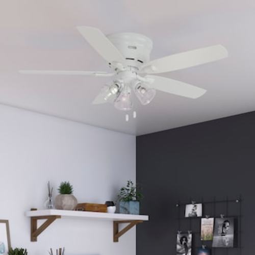 Hunter Kennewick SureSpeed 52-in Fresh White Indoor Flush Mount Ceiling Fan with Light (5-Blade) in the Ceiling Fans department at Lowes.com