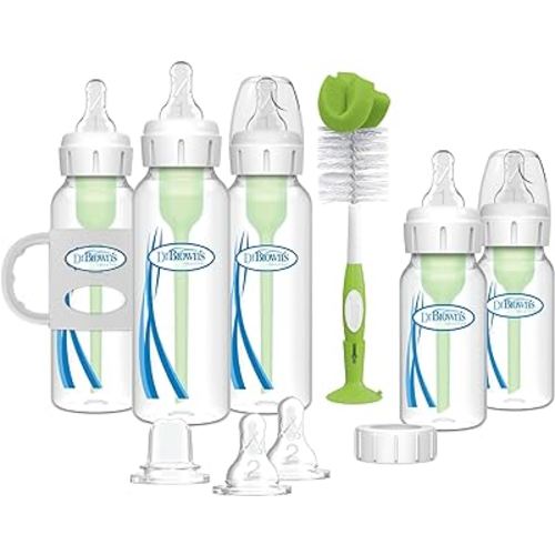 Dr. Brown's Natural Flow® Anti-Colic Options+™ Narrow Bottle to Sippy Gift Set with Soft Silicone Sippy Spout, Removable Silicone Handles, Travel Cap and Bottle Brush