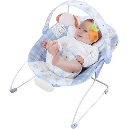 Portable Baby Bouncer Seat with 8 Melodies, 3 Vibration Levels & Adjustable Volume, Foldable Infant Bouncer Rocker with Safety Harness for Baby 0-6 Months, Indoor & Outdoor Use BR2401