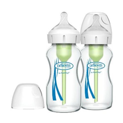 Dr. Brown's 9oz Anti-Colic Options+ Wide-Neck Glass Baby Bottle with Level 1 Slow Flow Nipple - 2pk - 0m+