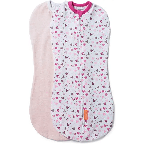 SwaddleMe by Ingenuity Compression Baby Swaddle Pod, Two-Way Zipper for Easy Diaper Changes, Improves Sleep & Calms Startle Reflex, 0-2 Months, 1.0 TOG, 2-Pack - I Heart You