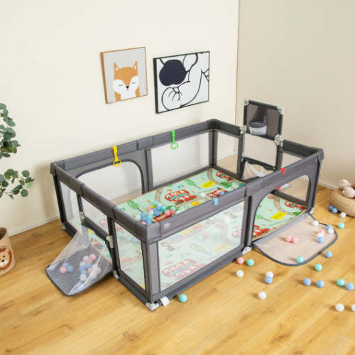 Large Baby Playpen With Mat and Ocean Balls-Dark Gray
