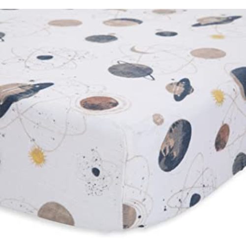 Little Unicorn Planetary Fitted Crib Sheet | 100% Cotton Muslin | Super Soft | Sized for Standard Baby Crib & Toddler Mattress | Machine Washable | 52” x 28” x 9”