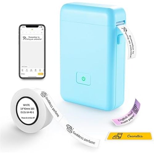 vretti Label Maker Machine with Tape, HP2 Portable Bluetooth Label Printer for Storage, Shipping, Barcode, Office, Home, Organizing Mini Sticker Label Maker with Multiple Templates (Blue)