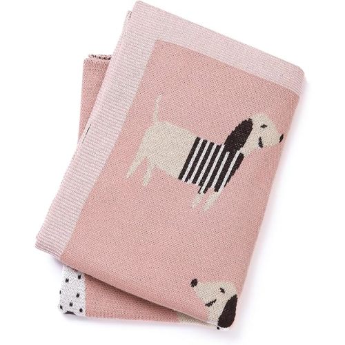 Baby Blanket 100% Cotton Dachshund Puppy Dog Soft Knit Receiving Swaddle Blankets for Newborns Boy Girl Pink 40x30in