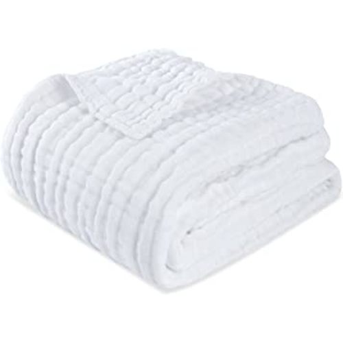 HardNok White Muslin Swaddle Blanket 6 Layer Super Soft Receiving Blanket, Breathable Baby Muslin Blanket for Boys Girls as Shower Gift (1, White 40x40)