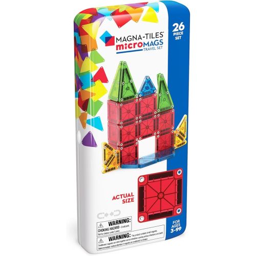 Magna-Tiles microMAGS 26-Piece Travel Magnetic Construction Set – Bold Colors, The Original Magnetic Building Brand