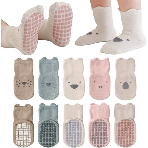 Baby Non Slip Socks Toddler Non-Skid Ankle Socks with Grips Anti-Slip Crew Cotton Socks for Infants Toddlers Girls Boys