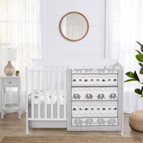 Sweet Jojo Designs Boho Elephant Grey White Crib Bedding Set 3 Piece Set