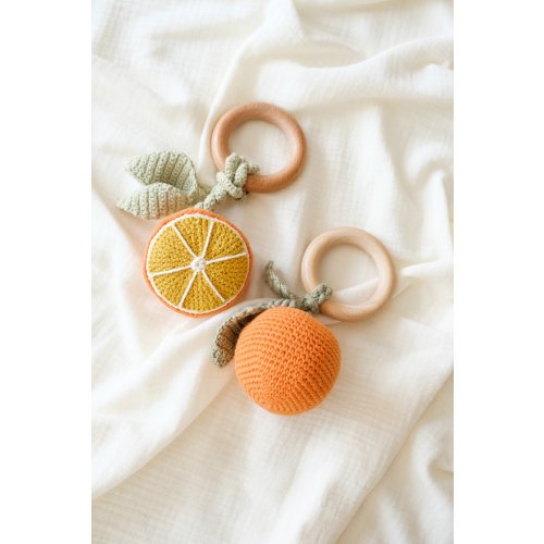 Rattle Orange shape, Baby Toy, Crochet Toy, Teether and Rattle, Waldorf