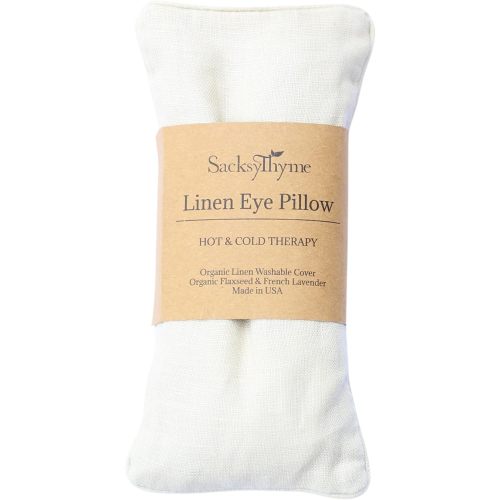 Sacksy Thyme Organic Linen Eye Pillow - Lavender & Flaxseed for Relaxation, Yoga, Stress Relief - Microwavable Heating Pad & Cool Compress - Made in USA - Gifts for Meditation