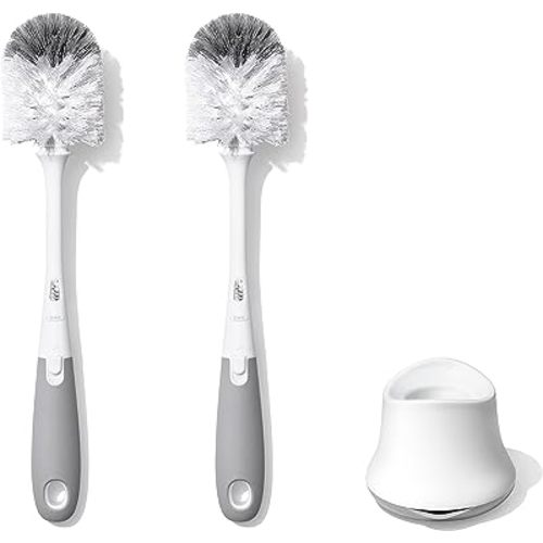 OXO Tot Bottle Brush with Nipple Cleaner and Stand – Gray, 2-Pack