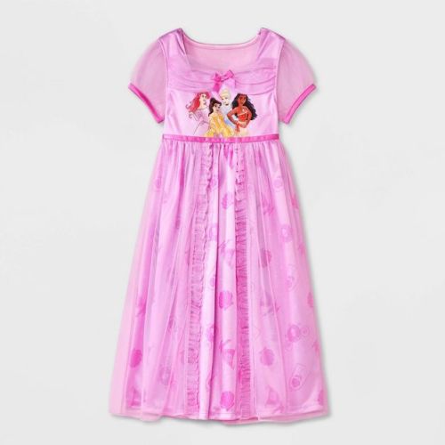 Toddler Girls' Disney Princess NightGown - Pink 5T: Short Sleeve, Crew Neck, Pique Fabric